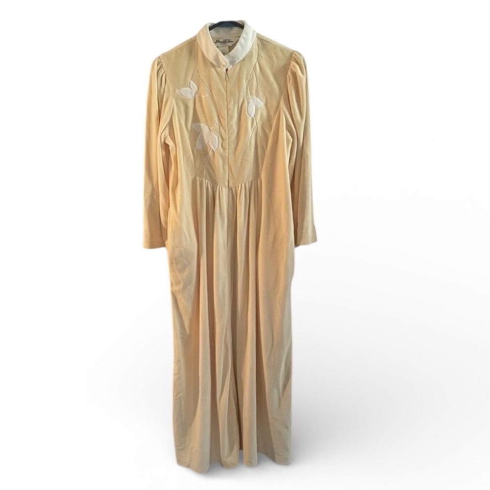 Vtg Diamond Tea Robe Women’s Medium Lounge Dressing Gown Velour 1/2 Zip